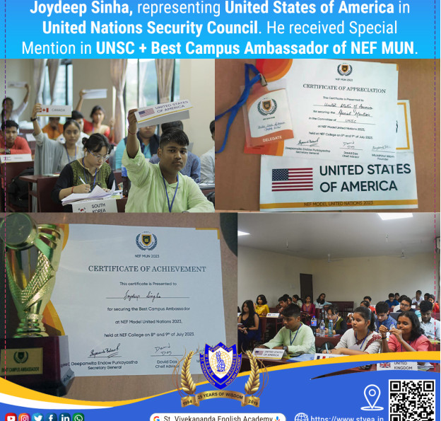 Joydeep Sinha (Portfolio - United States of America) - Special Mention & Best Campus Ambassador of NEF MUN